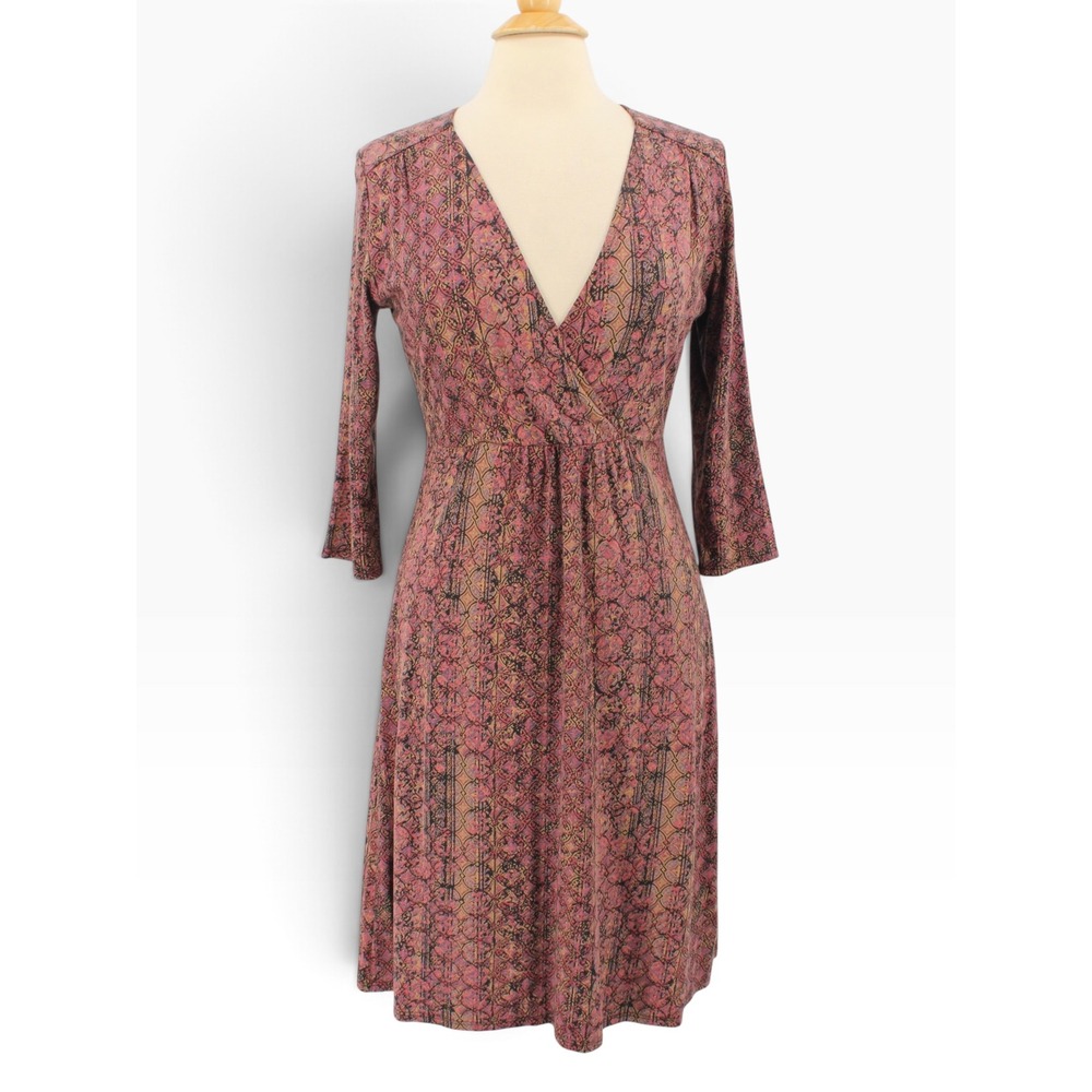 Peruvian Connection Margaux Dress Small Midi Faux Wrap Earthy Granola Rustic